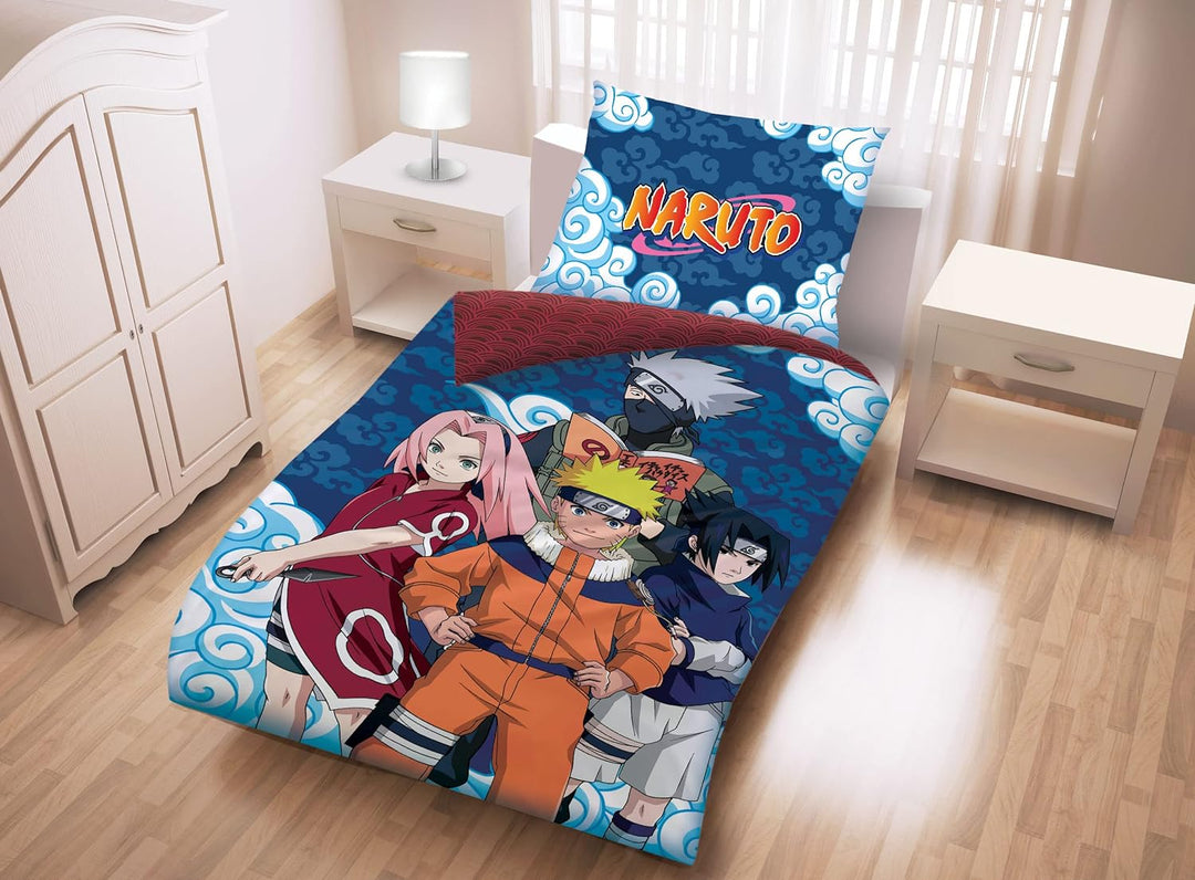 Halantex Naruto - Bettwäsche-Set Bettbezug 140 x 200 cm und Kissenbezug 70 x 90 cm, 100% Baumwolle,