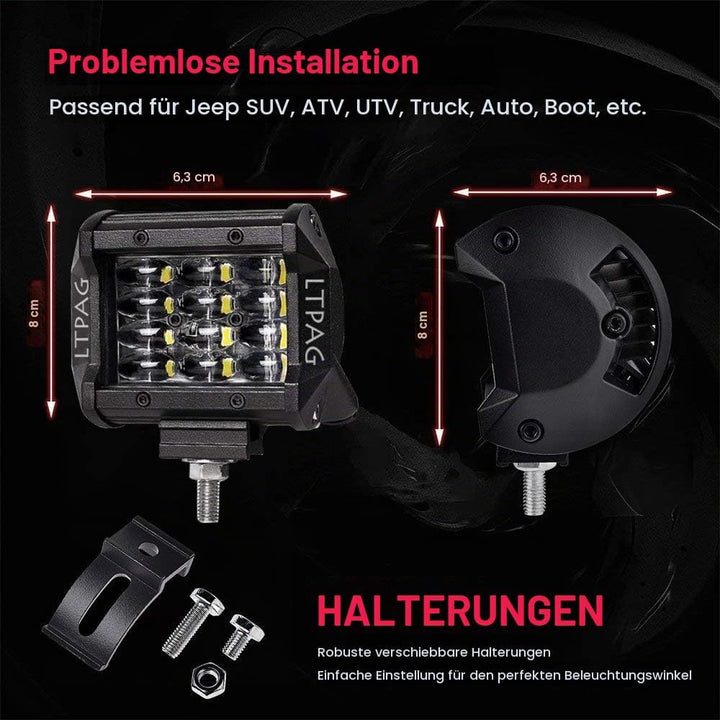 LTPAG Zusatzscheinwerfer, 2 x 72W Cree LED Arbeitsscheinwerfer 4 Zoll 7200LM 6000K IP68 Wasserdicht