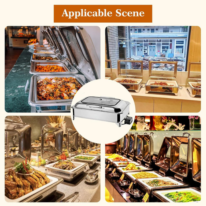 Chafing Dish Elektrisch, 9L Edelstahl Speisewärmer Buffetwärmer Einstellbare Temperatur, Warmhaltebe