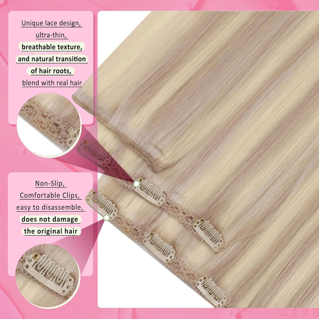 YoungSee Clip in Extensions Echthaar Blond Clip in Extensions Aschblond Strahnchen Blond Clip in Haa