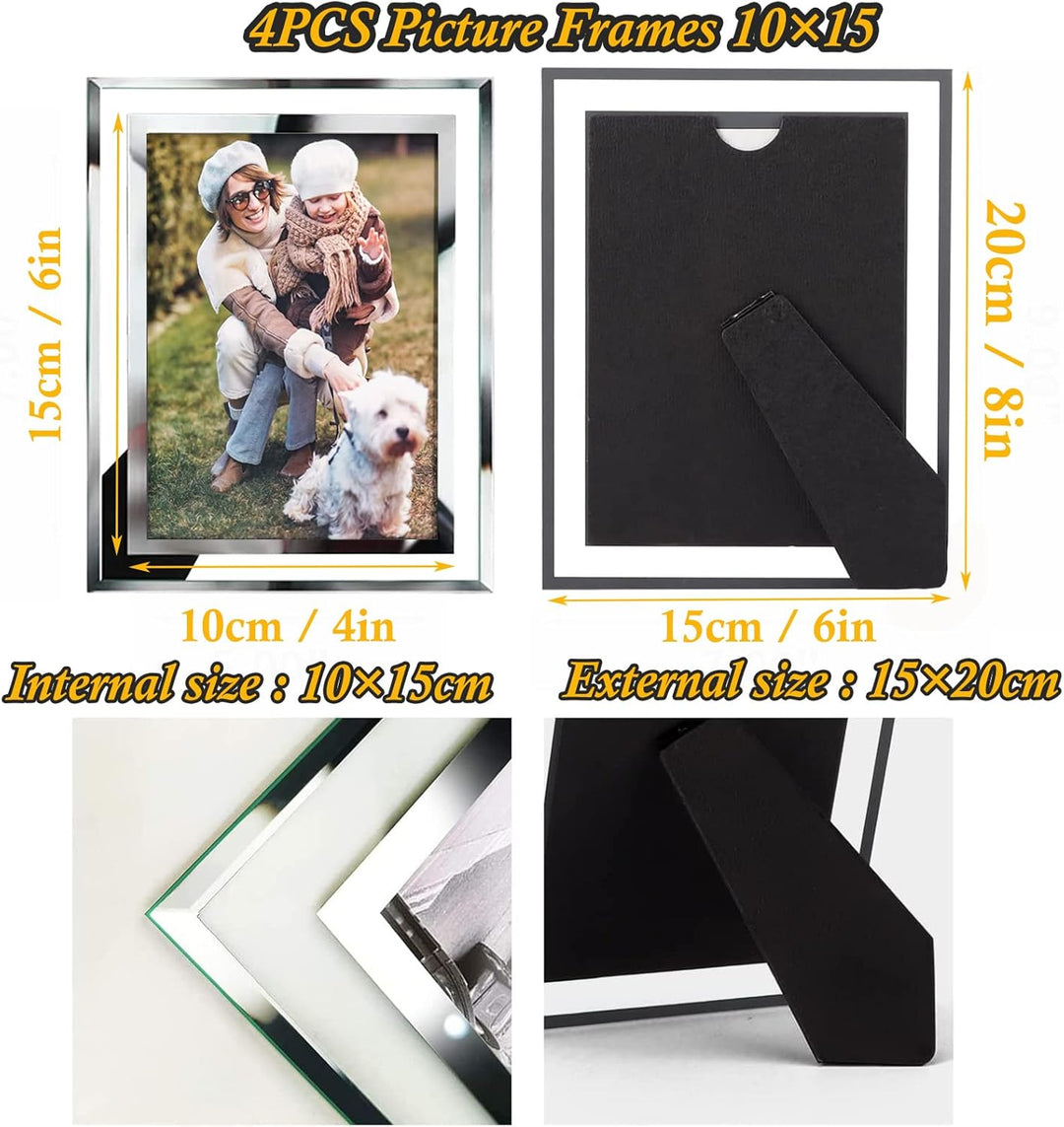 ASelected Bilderrahmen Glas 4er Set für Bilder 10x15 cm Glas Fotorahmen Photo Frame Glass Foto Rahme