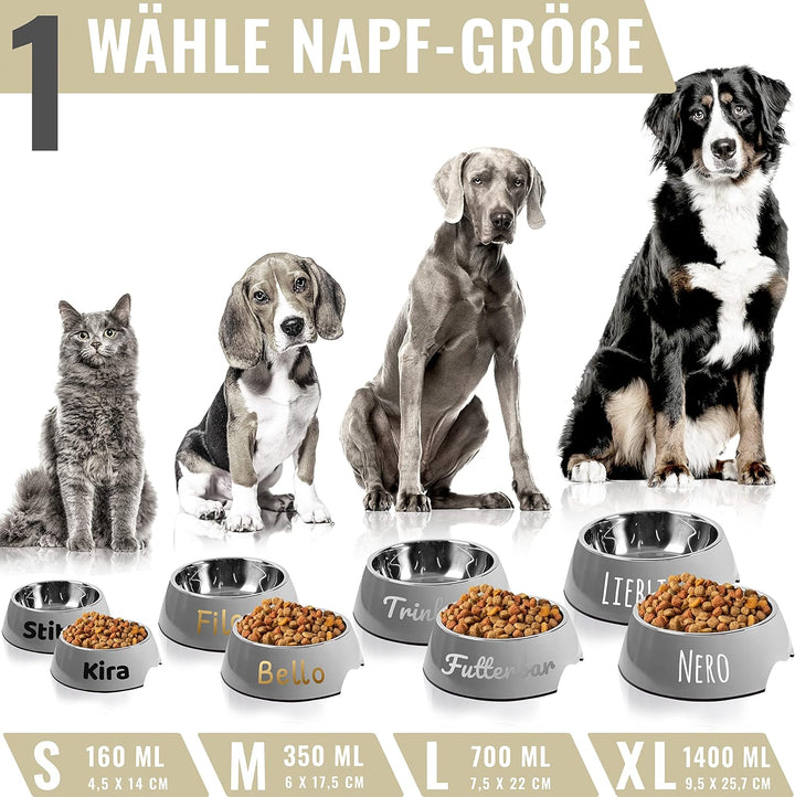 ne&no® Futternapf 2er Set für Hunde und Katzen (XL - PERSONALISIERT, GRAU) XL - PERSONALISIERT GRAU,