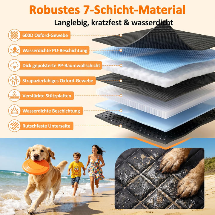 Hundedecke Auto Rückbank mit Hartboden, 137 x 63cm, Hunde Autositz Rückbank für grosse Hunde, stabil