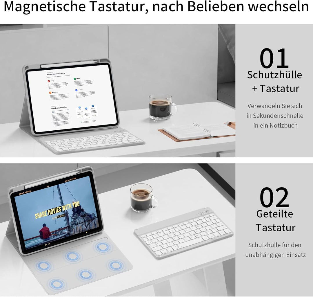 Tastatur Hülle für iPad Air 11 Zoll 2026/2025/2024, iPad Air 10.9 Zoll 2022/2020 5./4. Gen, Magnetis