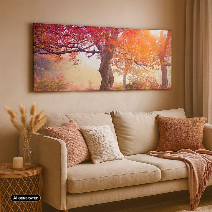 Wandbilder Dekoration Wohnzimmer Baum Natur Wiese Panorama Bilder auf Leinwand 120x50cm Leinwandbild