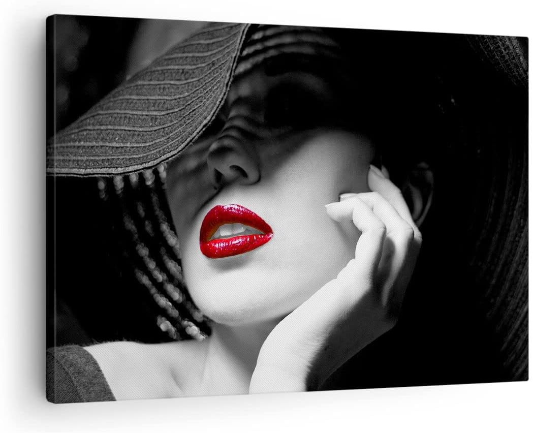 Bilder auf Leinwand Frau Gesicht Lippen Leinwandbild mit Rahmen 70x50cm Wandbilder Dekoration Wohnzi