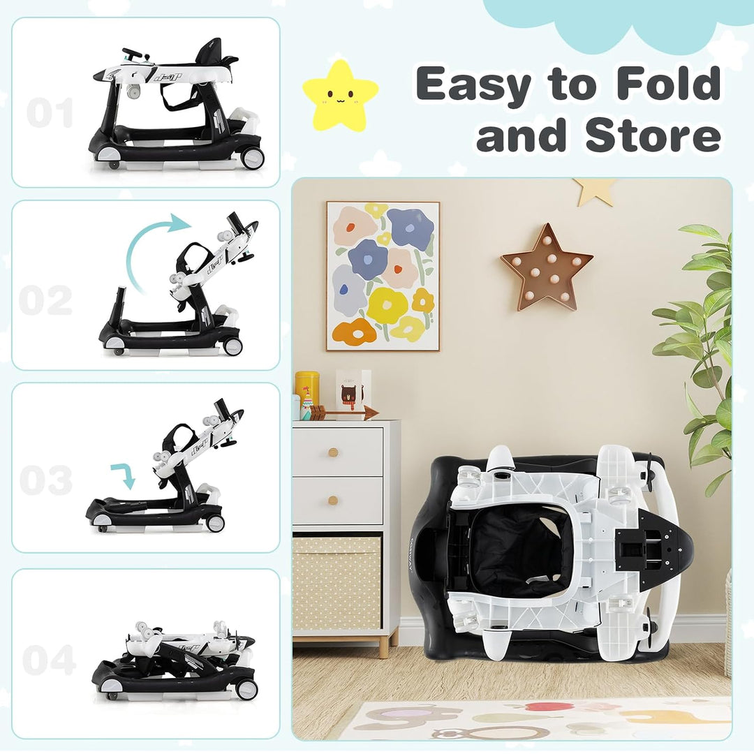 FANTASK 6 in 1 Lauflernhilfe, Babywalker höhenverstellbar mit abnehmbarer Spieluhr &amp; Esstablett, Lau