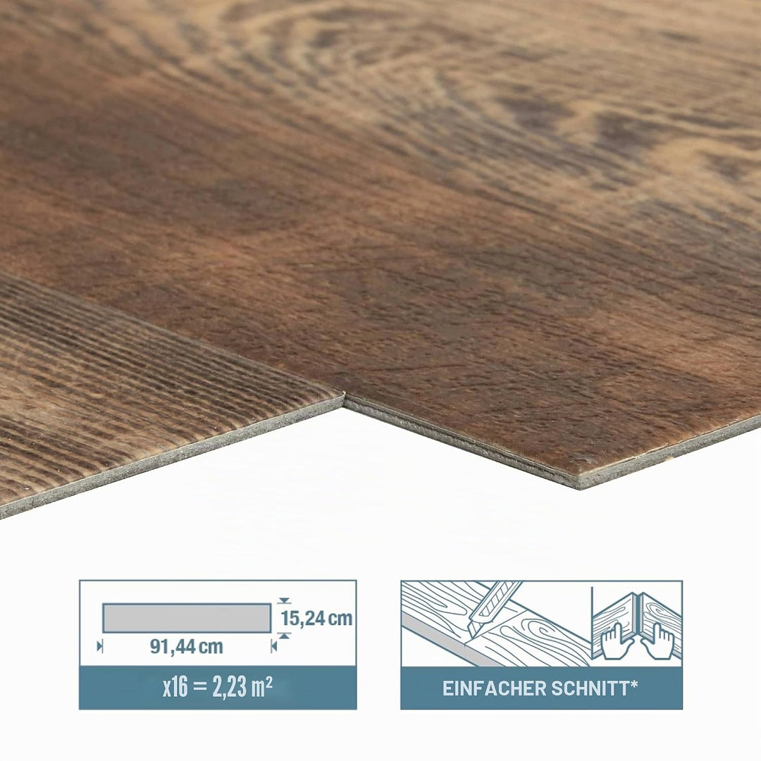 ARTENS - PVC Bodenbelag ROBESA - Selbstklebende Vinyl-Dielen - Vinylboden - Holz-Effekt - Dunkelbrau