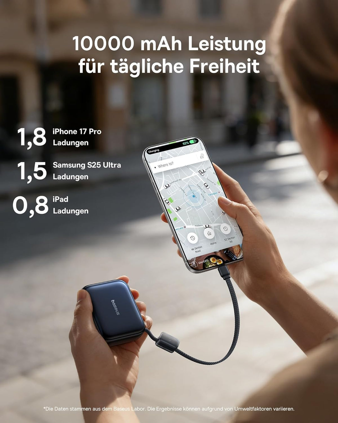 Baseus AC22 Mini Powerbank 10000 mAh, 45 W PD Power Bank Small with Integrated USB-C Cable, External