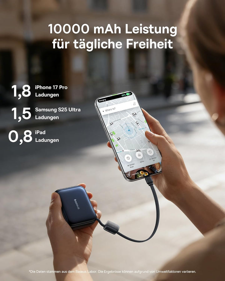 Baseus AC22 Mini Powerbank 10000 mAh, 45 W PD Power Bank Small with Integrated USB-C Cable, External