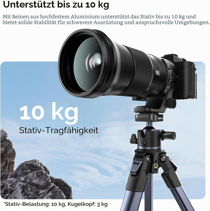 ULANZI Ombra II 156cm Kamerastativ, 360° Kugelkopf, Reisestativ mit Uka Schnellwechselplatte, Dreibe