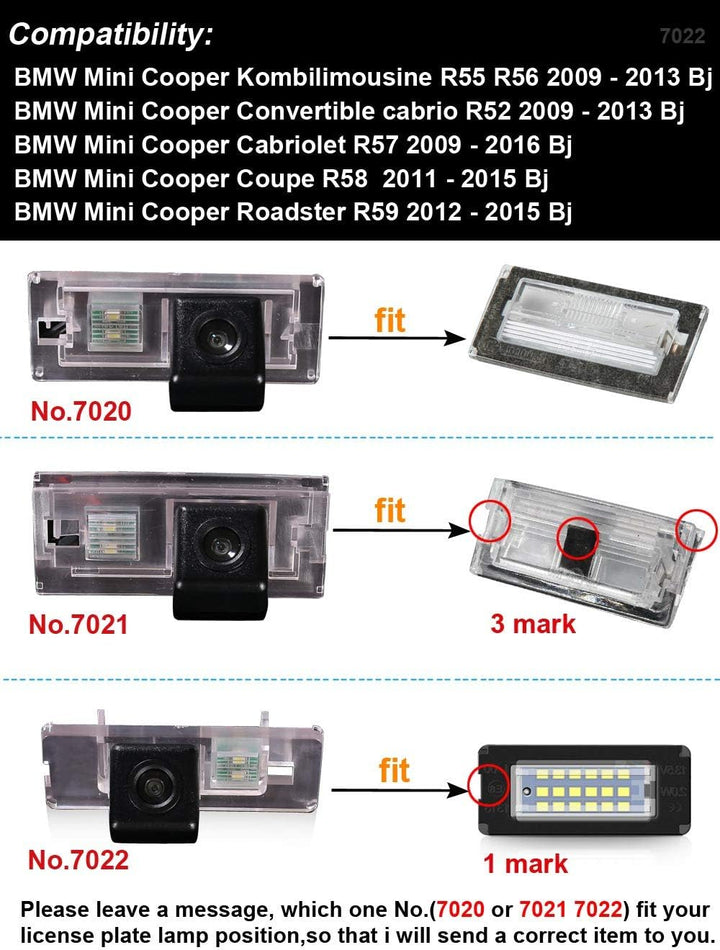 Auto Nachtsicht Rückfahrkamera Einparkkamera Einparkhilfe Farbkamera Rückfahrsystem für BMW Mini Coo