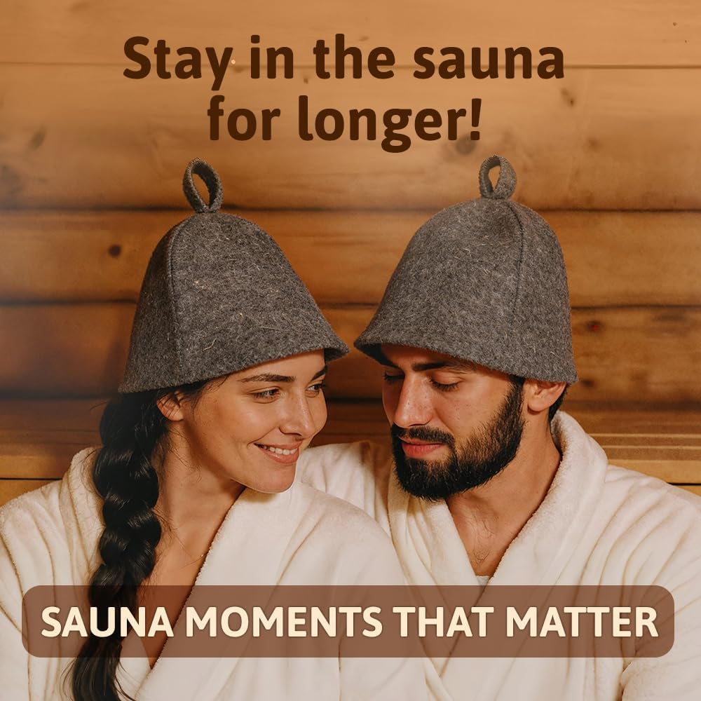 ASKOLD 2 Stück Saunahüte Grau Filz Saunahut für Herren - Russischer Banya Hut für Männer Saunamütze