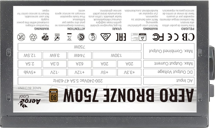 Aerocool Aero Bronze 750W 80 Plus Certified Power Supply Unit AEROB 750, AEROB 750