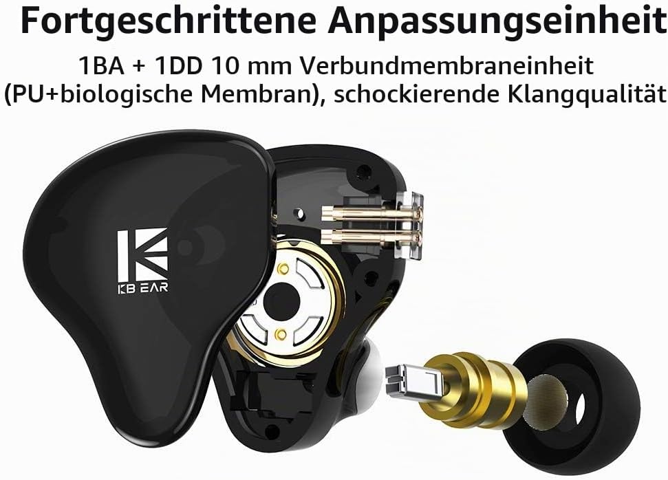 Yinyoo KBEAR KS2 In Ear Monitor,Stereo Bass Kopfhörer, HiFi Over Ear Earbud Headset Noise Cancelling