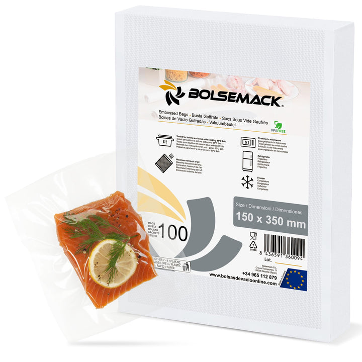 Vakuumbeutel 150x350 mm. (15x35 cm.) 100 Stück für alle Arten von Haushaltsverpackern, FoodSaver, Si