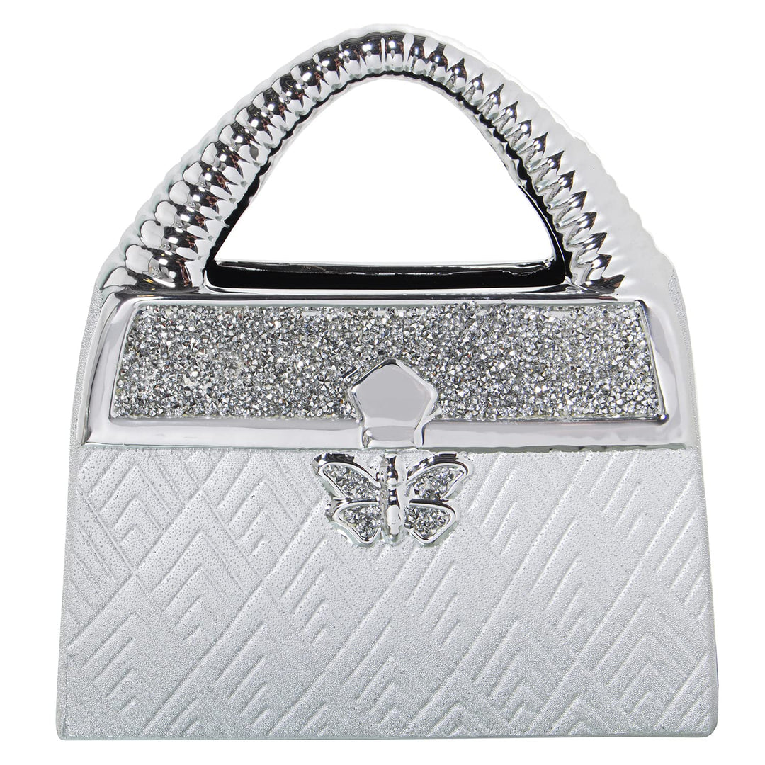 DRW Handtasche aus Keramik mit Kristallen in Grau und Silber, 26 x 11 x 27 cm, Mehrfarbig, estandar