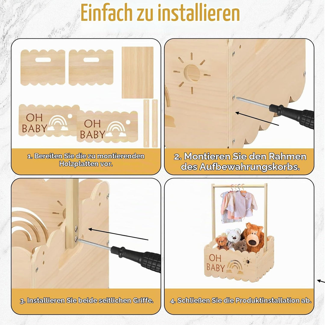 Holz Baby Geschenk Korb, 34x23x51cm Babykorb Geschenk mit Griff, Holzkiste für Babyparty mit Griff u