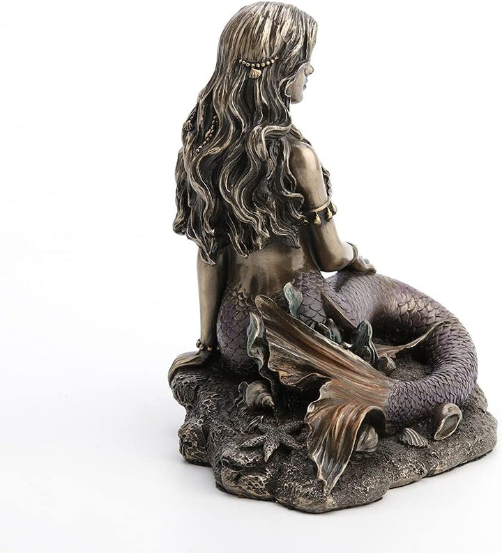 Unbekannt Harz Statuen Enchanted Lied Bronze Finish Meerjungfrau sitzend auf Ocean Boden Statue 14 x