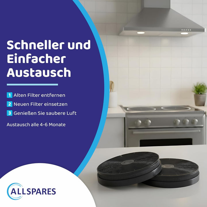 AllSpares Aktivkohlefilter (x4) für Dunstabzugshauben geeignet für Bomann KF561, PKM CF110 und Respe