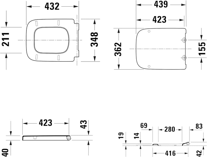 Duravit WC-Sitz Univavo, WC-Sitz eckig, Klobrille mit doppelter Absenkautomatik, Toilettendeckel Qui