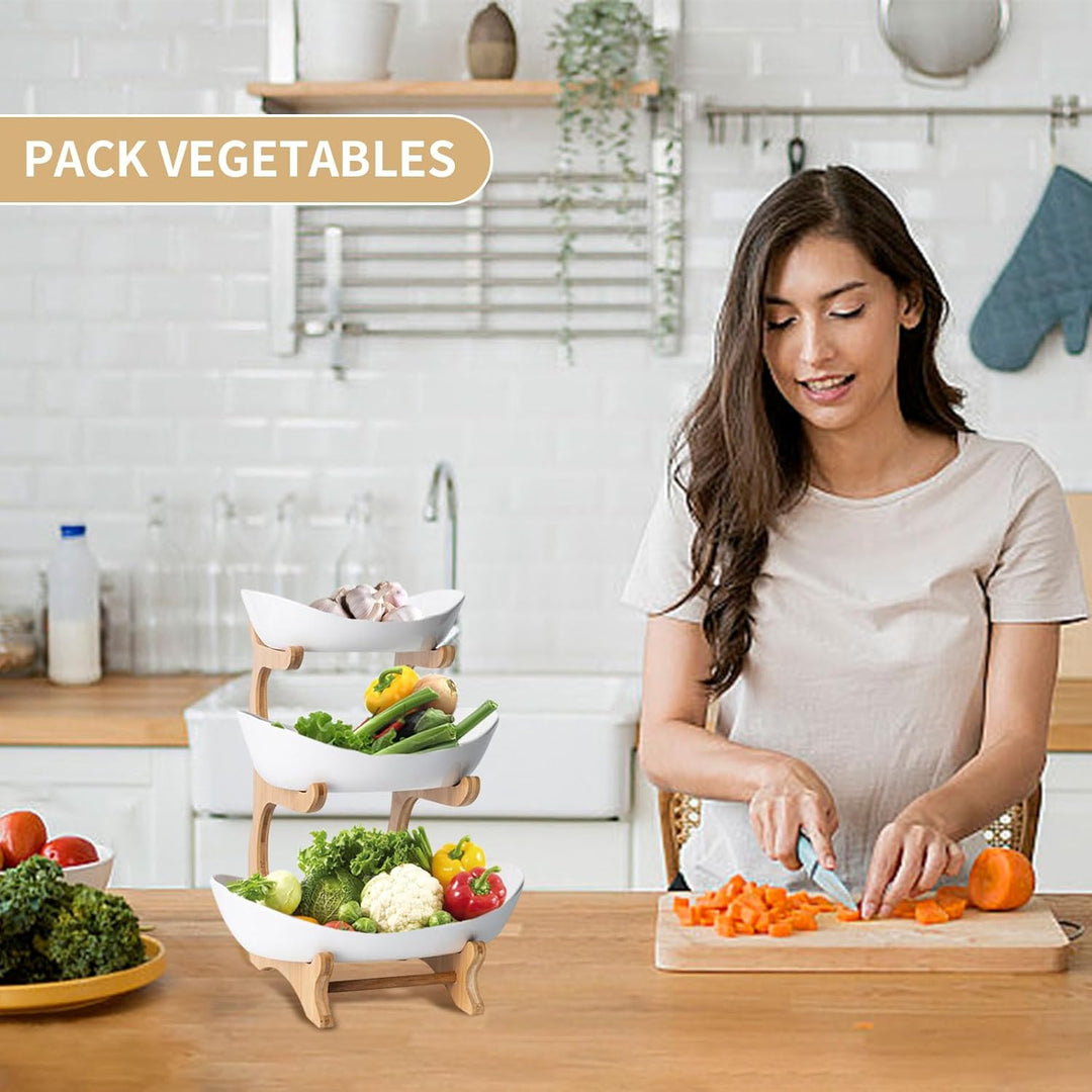 Dreifach-Obstschale, Platzsparende Obstschale, Snackschale, Obst Etagere Obstschale, Haushalt, Holzs