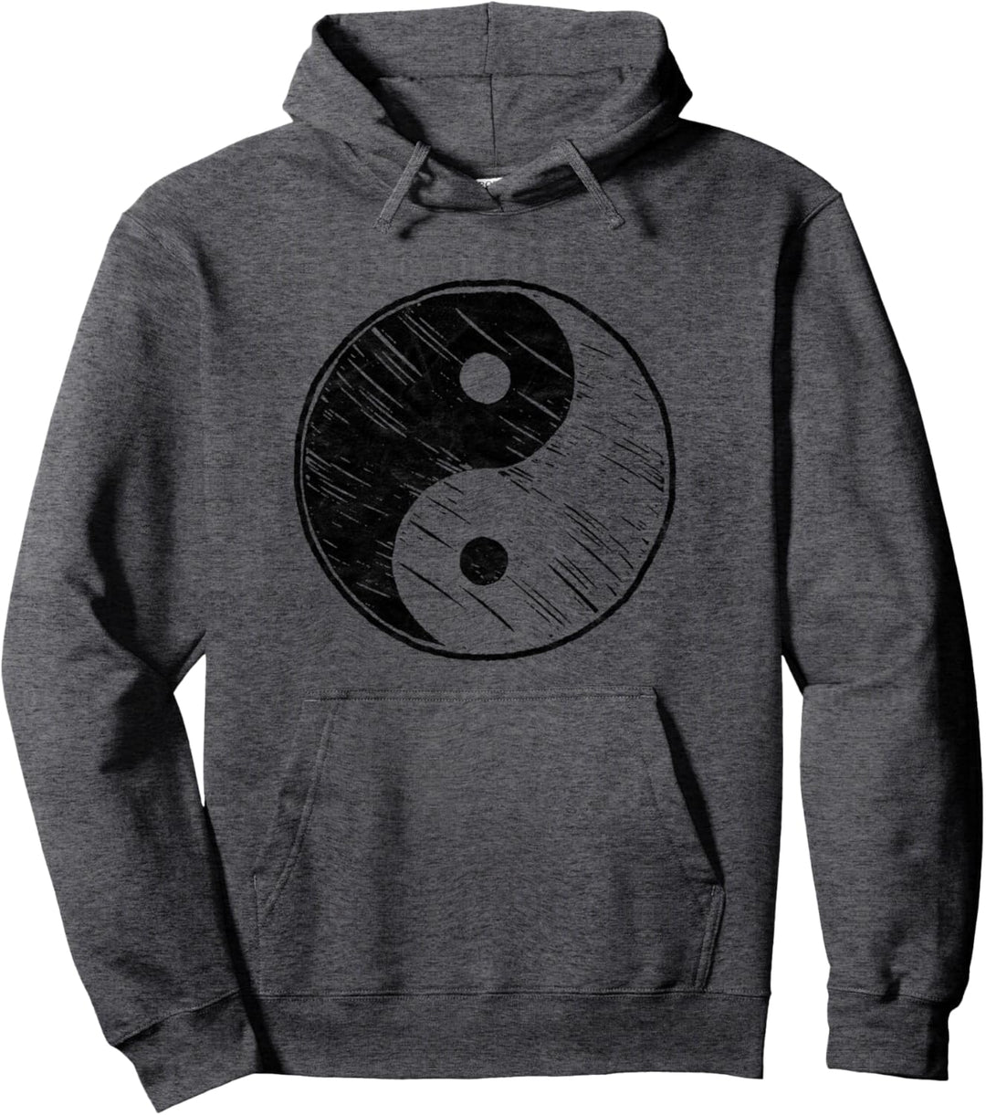 Vintage Black Sketched Yin Yang Eighties Minimalist Graphic Pullover Hoodie