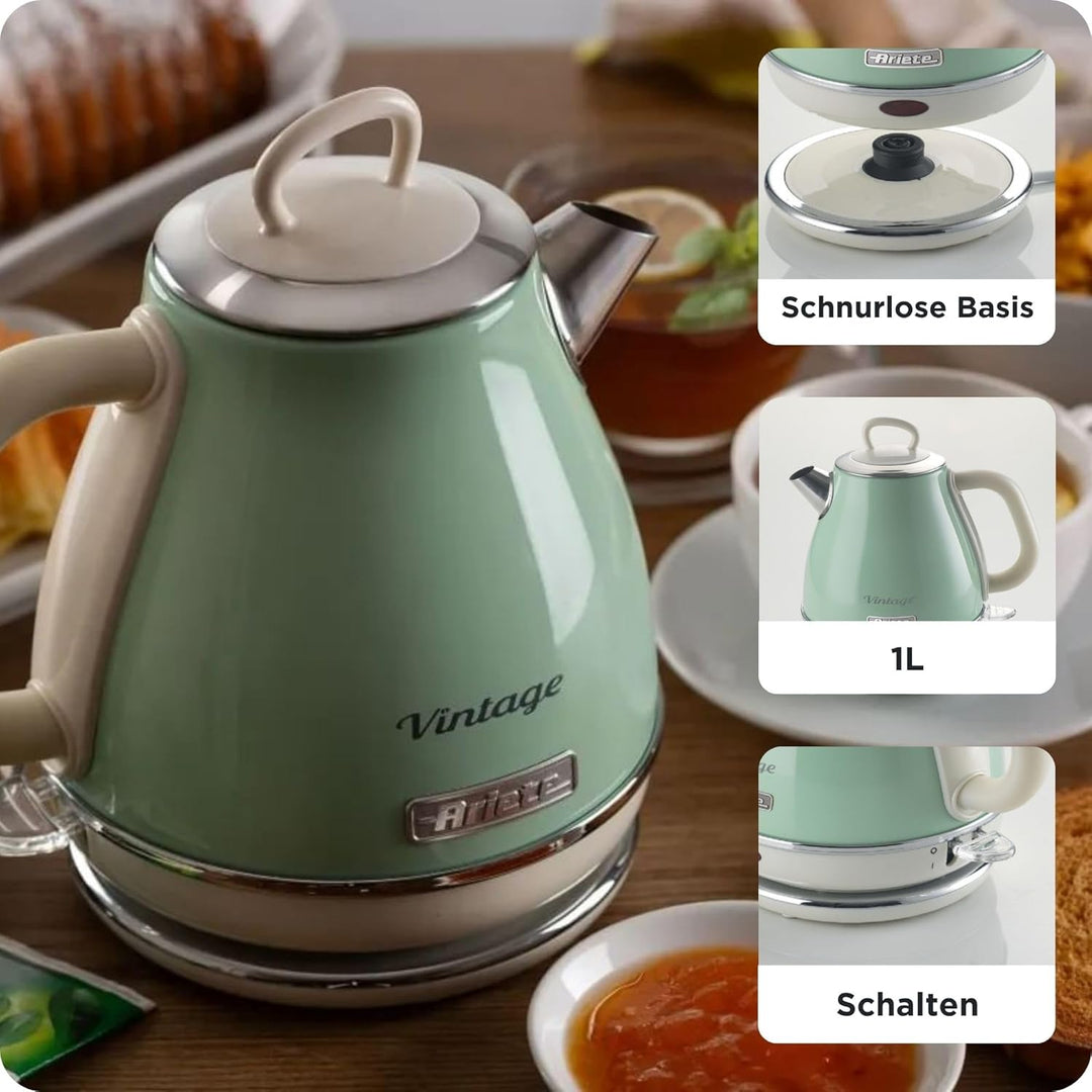 Ariete, 2868 Vintage, elektrischer Design-Wasserkocher aus Edelstahl für Aufgussgetränke, Tee und Kr