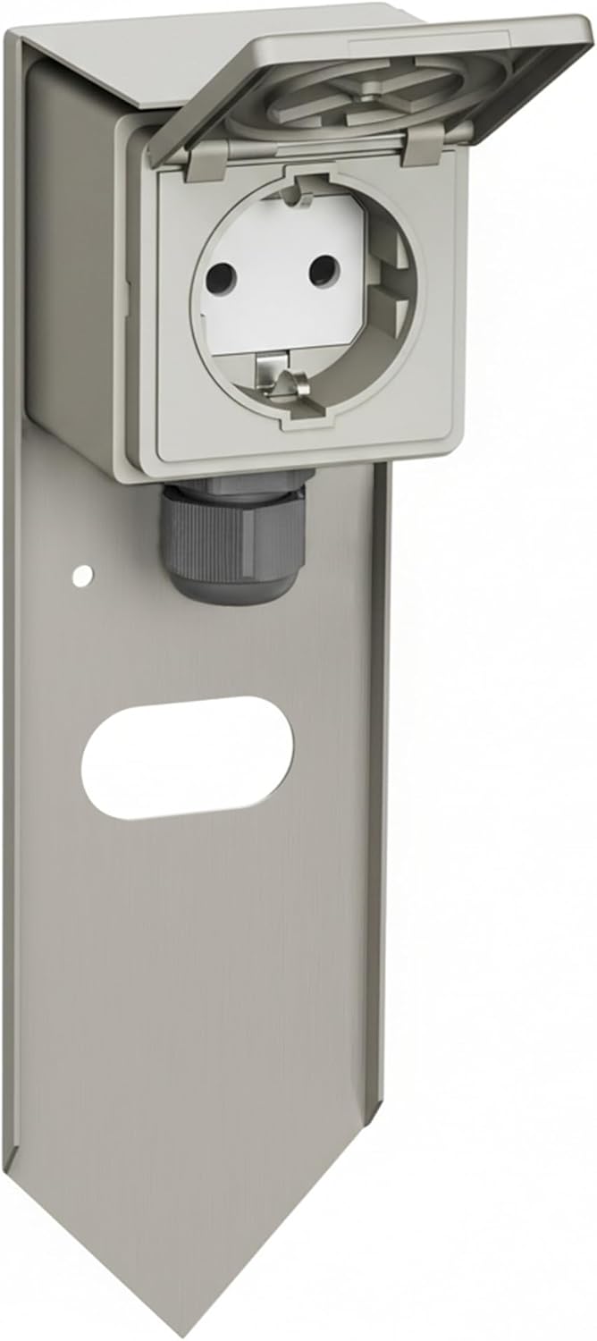 ledscom.de 2 Stück Garten Steckdosensäule PIWI mit Erdspiess für aussen, IP44, 1-fach, Edelstahl, ed