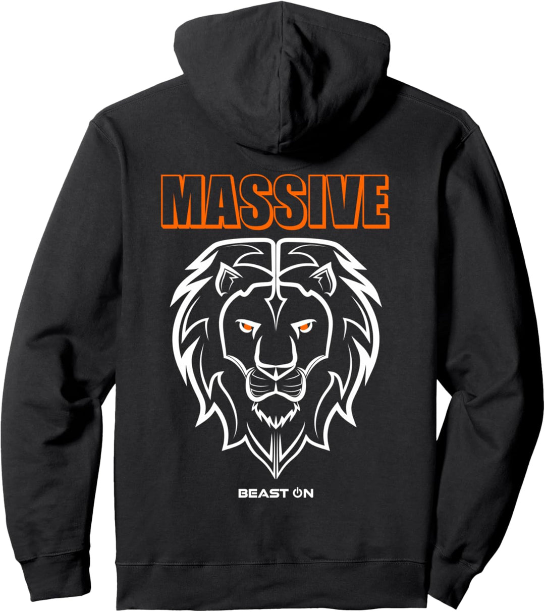 Löwe Kopf Rücken Motiv Massive Orange Gym Fitness Training Pullover Hoodie