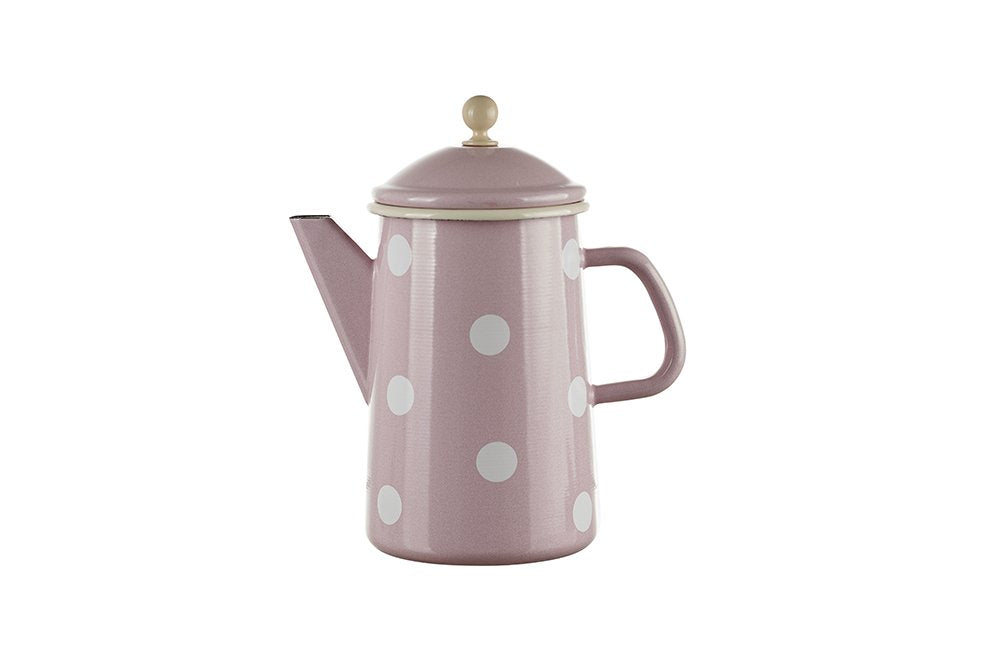 Münder Emaille - Kaffeekanne, Teekanne - Kanne - Emaile - 1,6 Liter - Farbe: Rosa mit weissen Punkte