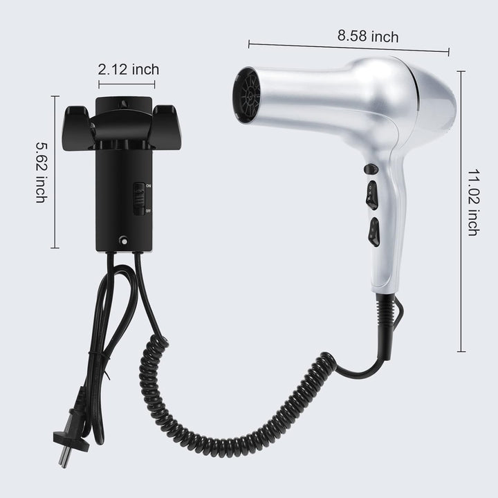 QL Föhn Ionen,Haartrockner mit Halterung und Diffusor,2200W,Wand fön mit AC Bürstenloser Motor für H