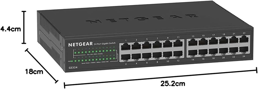 Netgear GS324 Switch 24 Port Switch Gigabit Ethernet LAN Switch (Plug-and-Play Netzwerk Switch, lüft