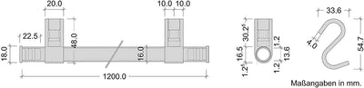 Gedotec Design Küchenreling Wand-Relingsystem Küche | Schwarz matt | Reling-Set Länge: 1200 mm | Rel