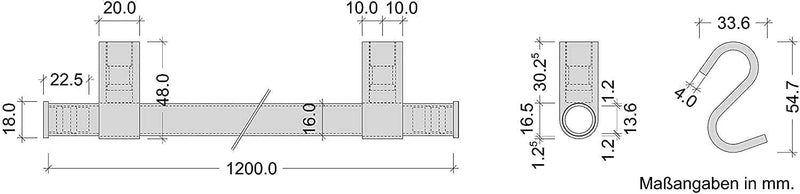 Gedotec Design Küchenreling Wand-Relingsystem Küche | Schwarz matt | Reling-Set Länge: 1200 mm | Rel