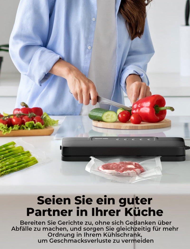 Vihoom Vakuumiergerät 5 in 1, Vakuumierer Lebensmittel 8x Länger Frisch, Folienschweissgerät inkl.10