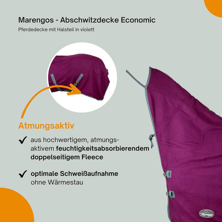 Marengos - Abschwitzdecke Economic mit Halsteil | Pferdedecke m. Kreuzgurt, Metallverschluss, Schwei