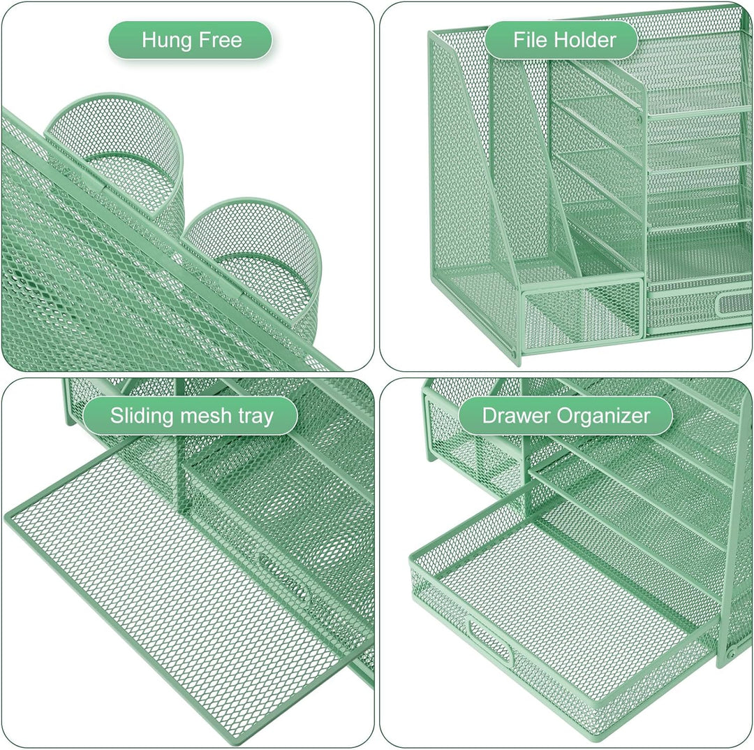 Marbrasse Schreibtisch Organizer mit Aktenhalter, 5 Ebenen Papier Briefablage mit Schublade und 2 St