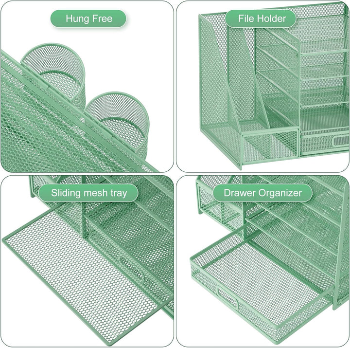 Marbrasse Schreibtisch Organizer mit Aktenhalter, 5 Ebenen Papier Briefablage mit Schublade und 2 St