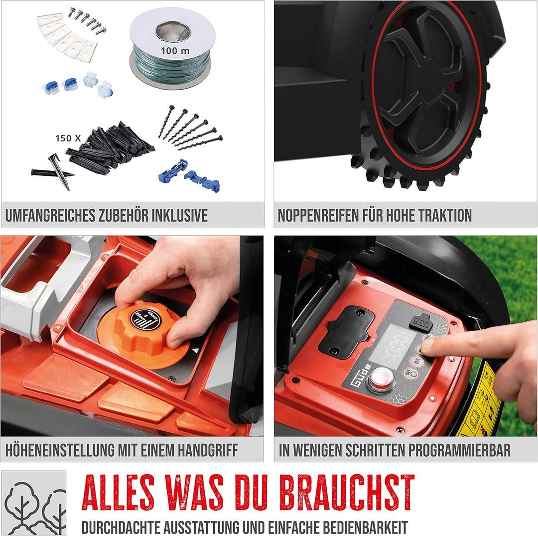 Güde 95447 Roboter Rasenmäher GRR 240.1 (Einstellbarer Arbeitsbereich 50m² bis 1000m², 5-Fach einste