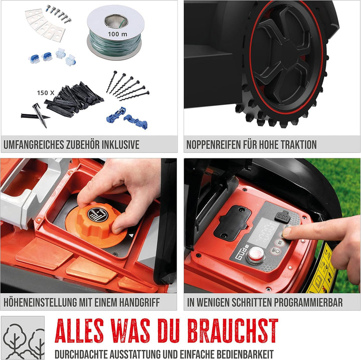 Güde 95447 Roboter Rasenmäher GRR 240.1 (Einstellbarer Arbeitsbereich 50m² bis 1000m², 5-Fach einste
