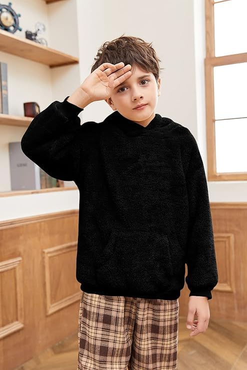 Haloumoning Kapuzenpullover Kinder Teddy Fleece Hoodie Unisex Warm Sherpa Sweatershirt Mädchen Junge