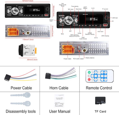 Autoradio 1 Din Bluetooth Autoradio mit Bluetooth Freisprecheinrichtung FM Radio/USB/TF/Aux in/RCA/4