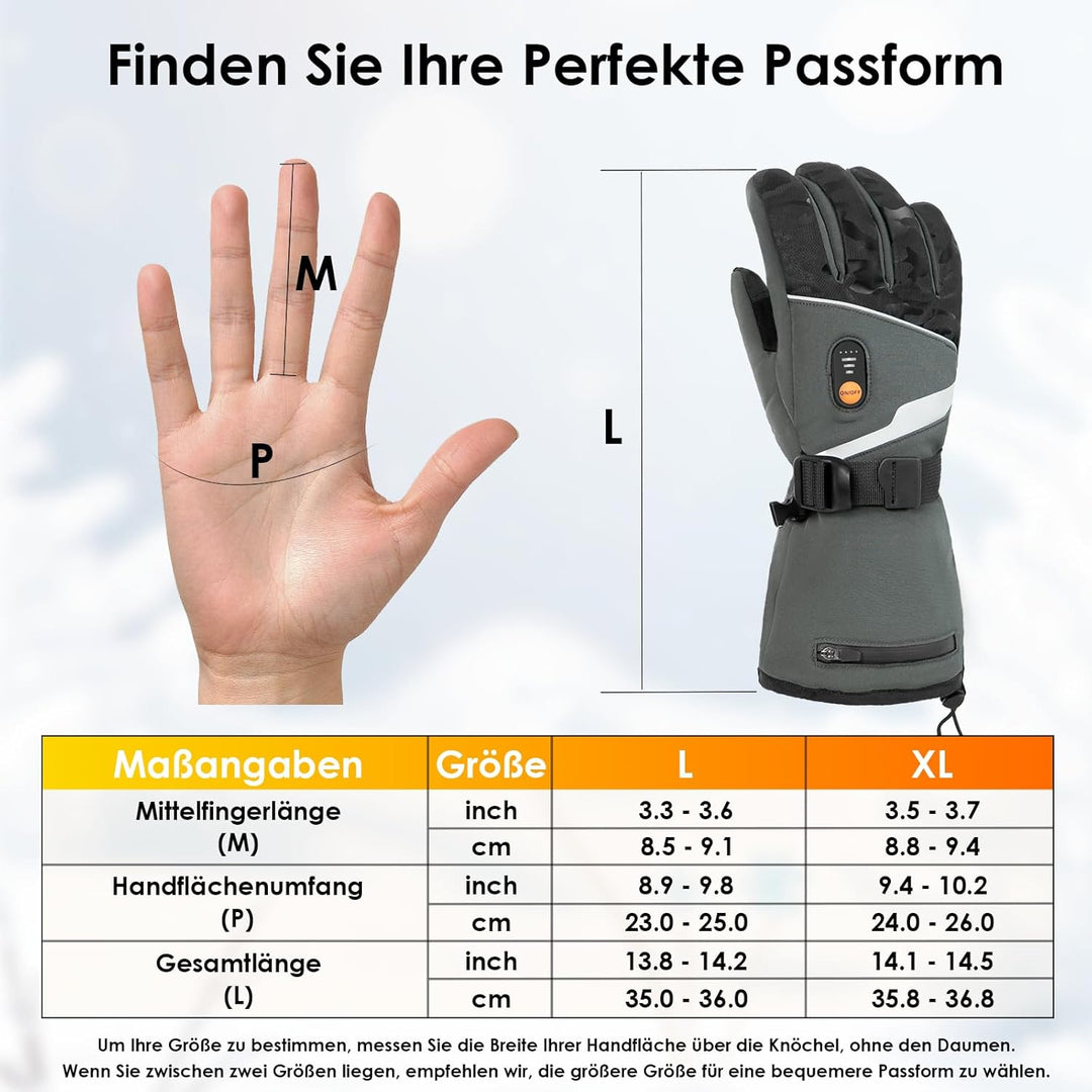 Minthouz W11 Beheizbare Handschuhe für Herren Damen, 7.4V Akku Beheizte Handschuhe, 3 Heizstufen Hea