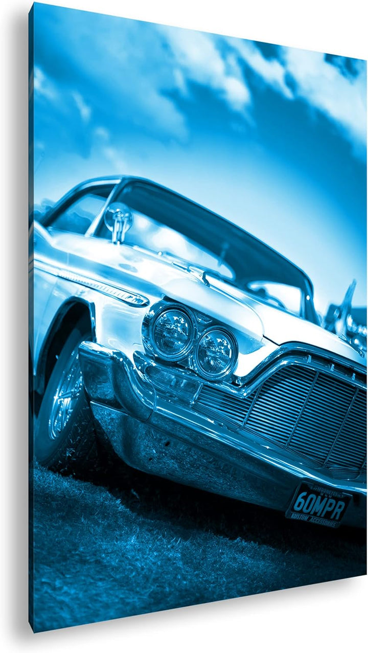 deyoli englischer Oldtimer Format 80x60 Effekt: Monocrome Blau als Leinwandbild, Motiv fertig gerahm