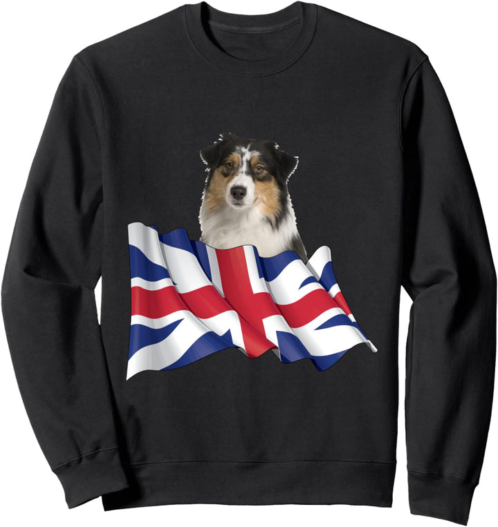 Union Jack Flag Dog Australian Shepherd Sweatshirt