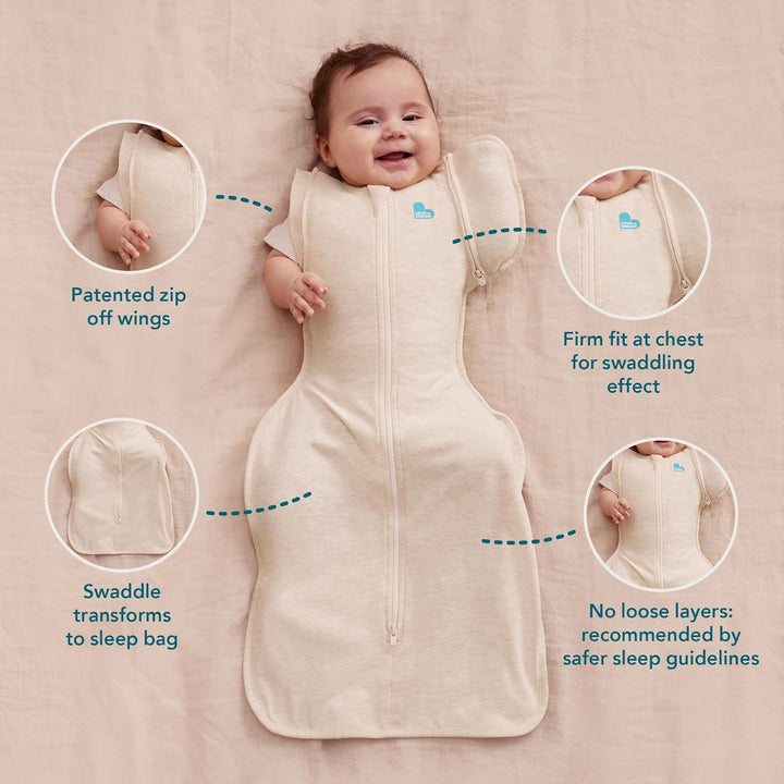 Love To Dream™ Swaddle UP™ Transition Bag, Large 8.5-11 kg, Bees Olive, Snug Fit, Zip-Off Wings, 2.5
