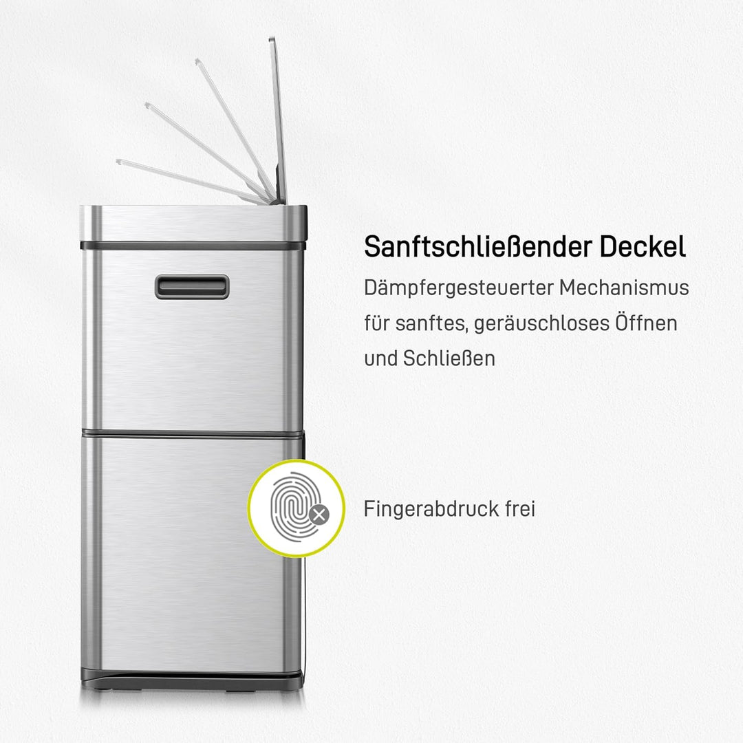 EKO Mirage Plus Mülltrennsystem mit 3 Fächer, 2 x 15 L und 30 L, Recycler Mülleimer mit Sensor, 3 Ku