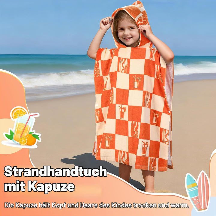 Kato Tirrinia 100% Baumwolle Badeponcho Strandtuch 90-120cm Kinder, Absorbierender Bademantel Badeha