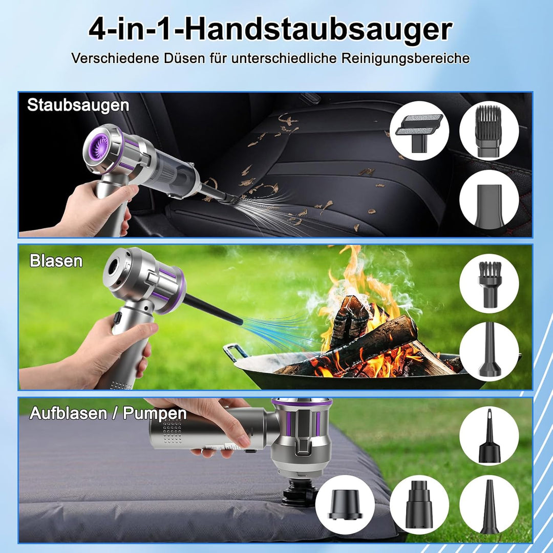 GuKKK 4-in-1 Akku-Handstaubsauger, 16000 Pa Mini-Staubsauger, kabellos, tragbar, mit 2 Filtern, bürs